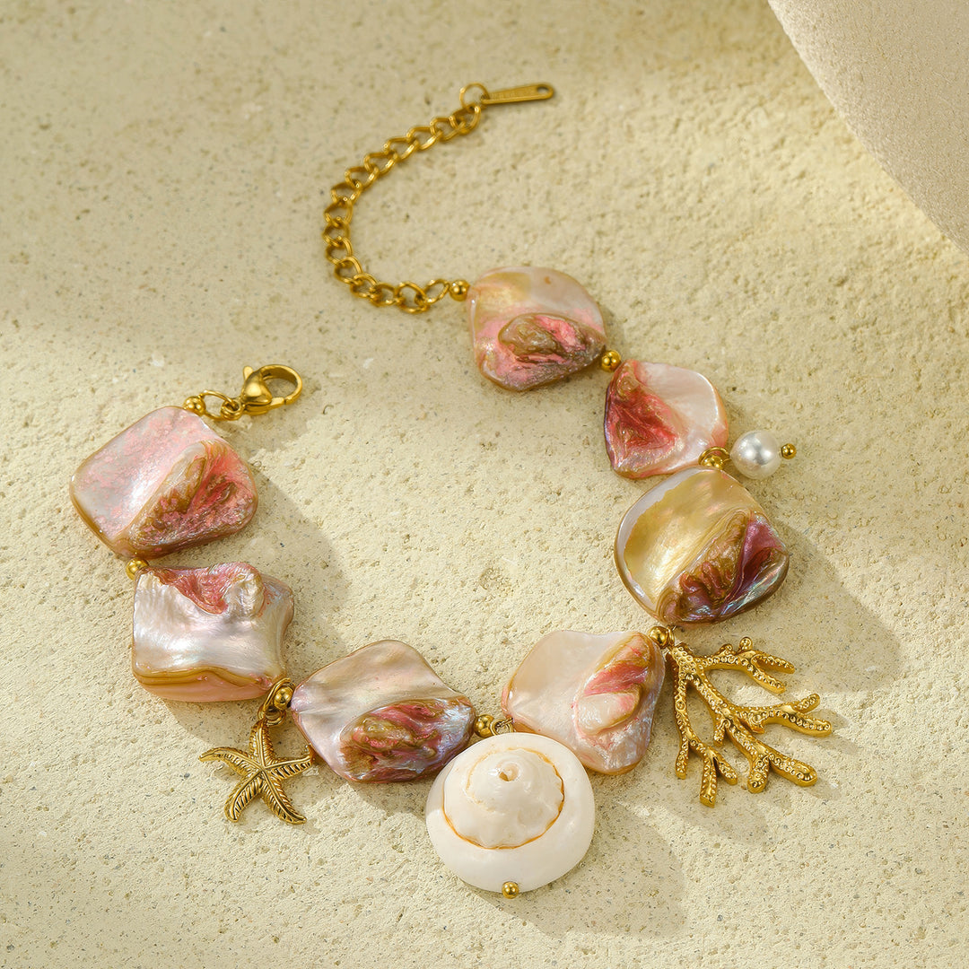 Seashell Serenade: Rainbow Stone Romance Bracelet
