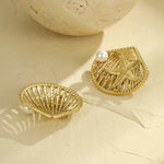 Load image into Gallery viewer, Treasure of the Heart – Golden Clam Stud Earrings
