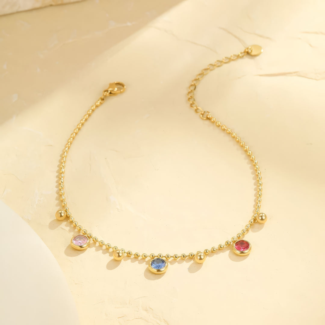 Eternal Beach Walk – Golden Shell & Rainbow Stone Anklet