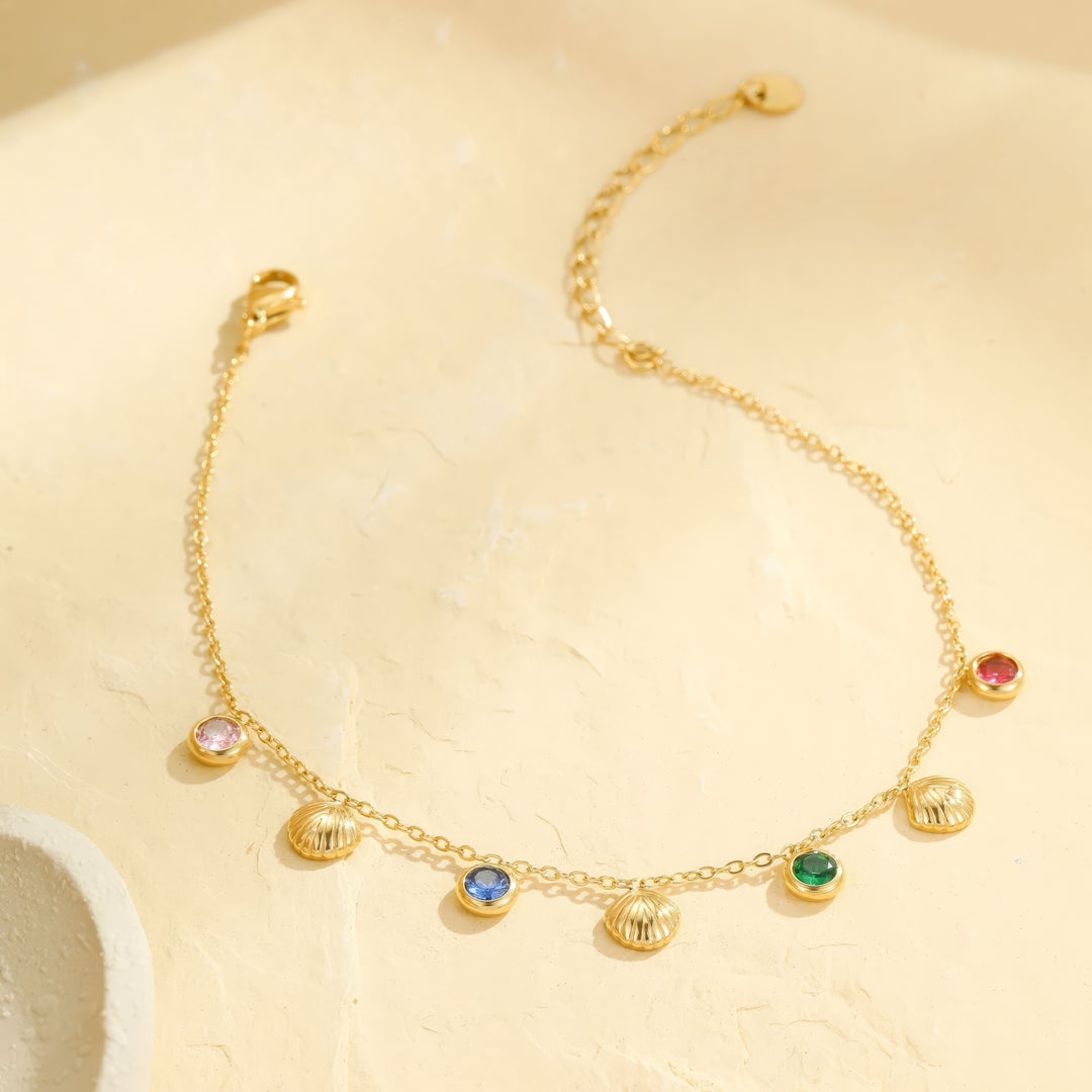 Ocean's Love Rhythm – Golden Shell & Rainbow Gem Anklet