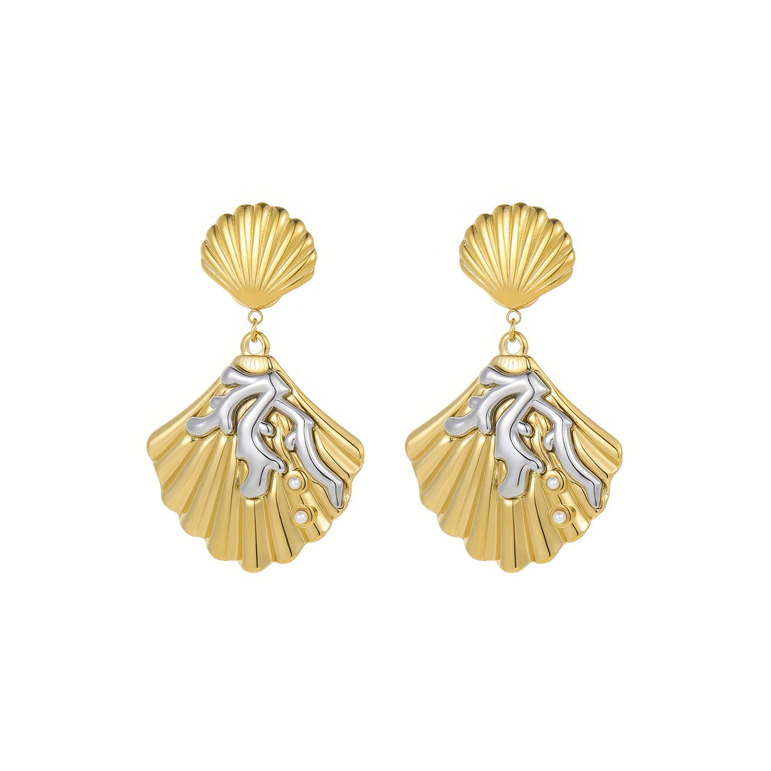 Aphrodite's Golden Embrace – Heart Shell Drop Earrings