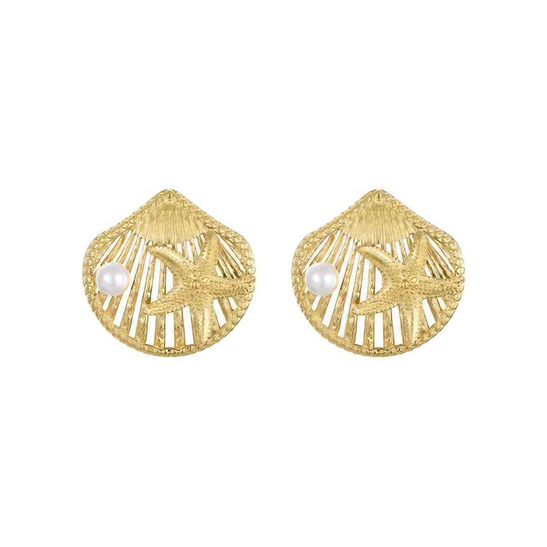 Treasure of the Heart – Golden Clam Stud Earrings